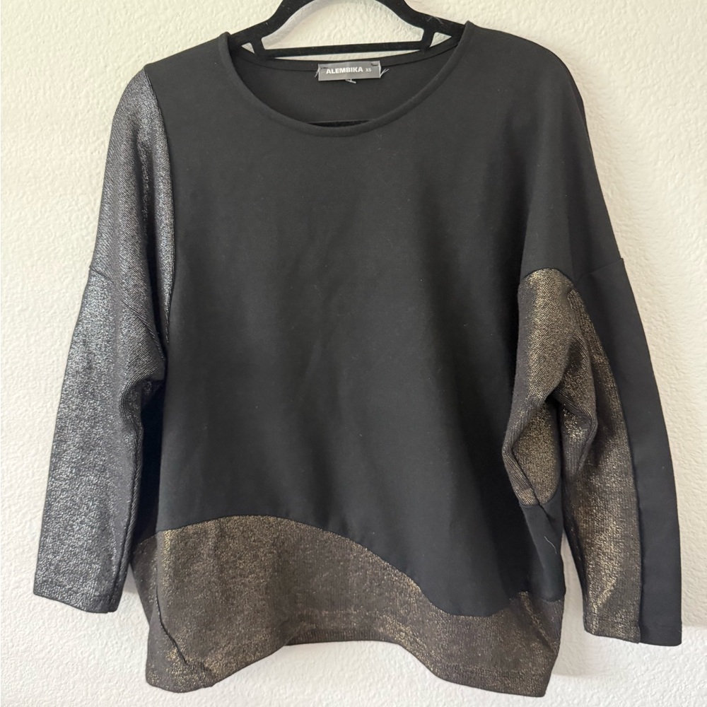 Alembika Black Top with Metallic Bronze Trim - Picture 9 of 16